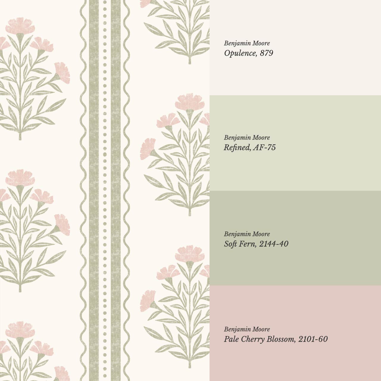 Adalynn Country Cottage Blooming Stripes Sage Pink Wallpaper