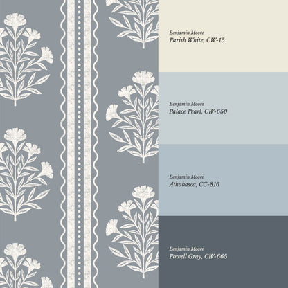 Adalynn Country Cottage Blooming Stripes French Blue Wallpaper