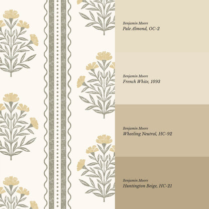 Adalynn Country Cottage Blooming Stripes Butter Gold Wallpaper