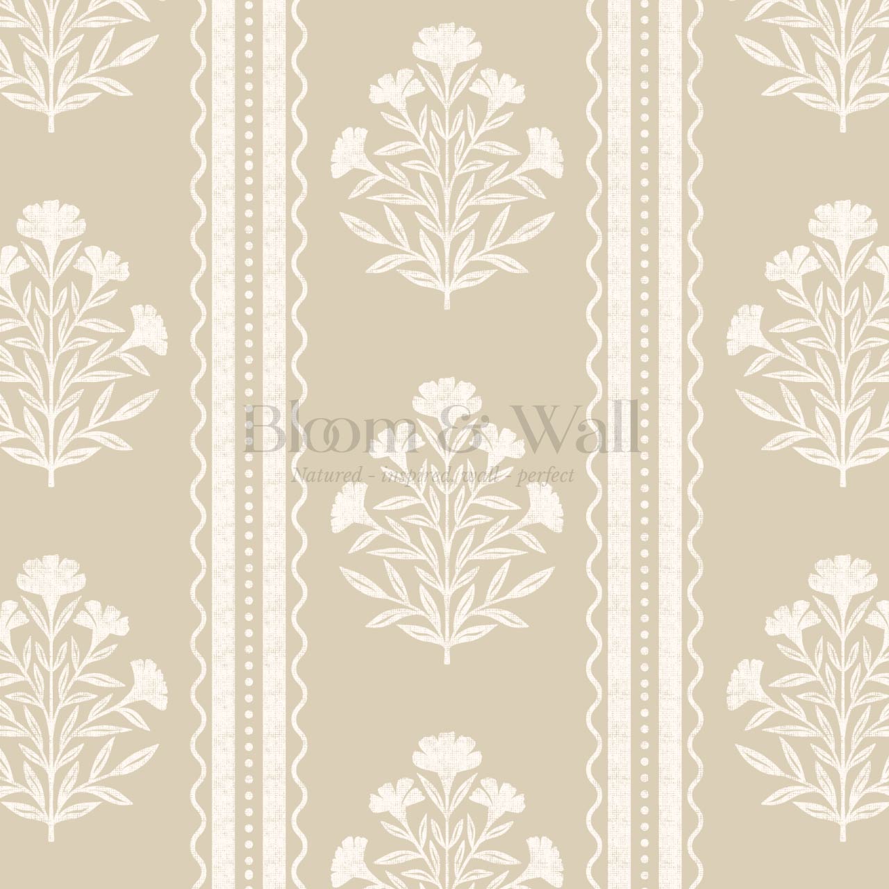 Adalynn Country Cottage Blooming Stripes Beige Wallpaper