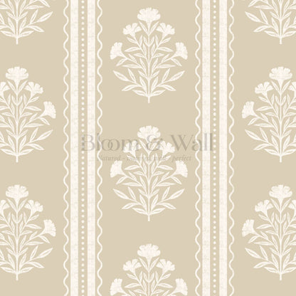 Adalynn Country Cottage Blooming Stripes Beige Wallpaper