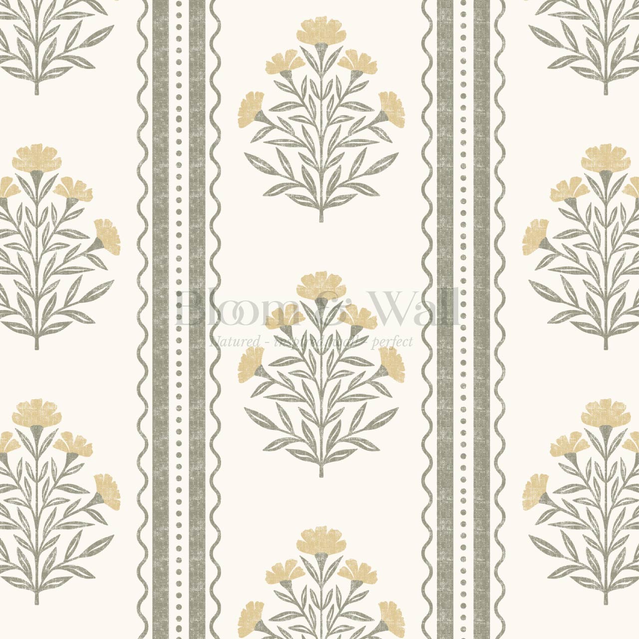 Adalynn Country Cottage Blooming Stripes Butter Gold Wallpaper