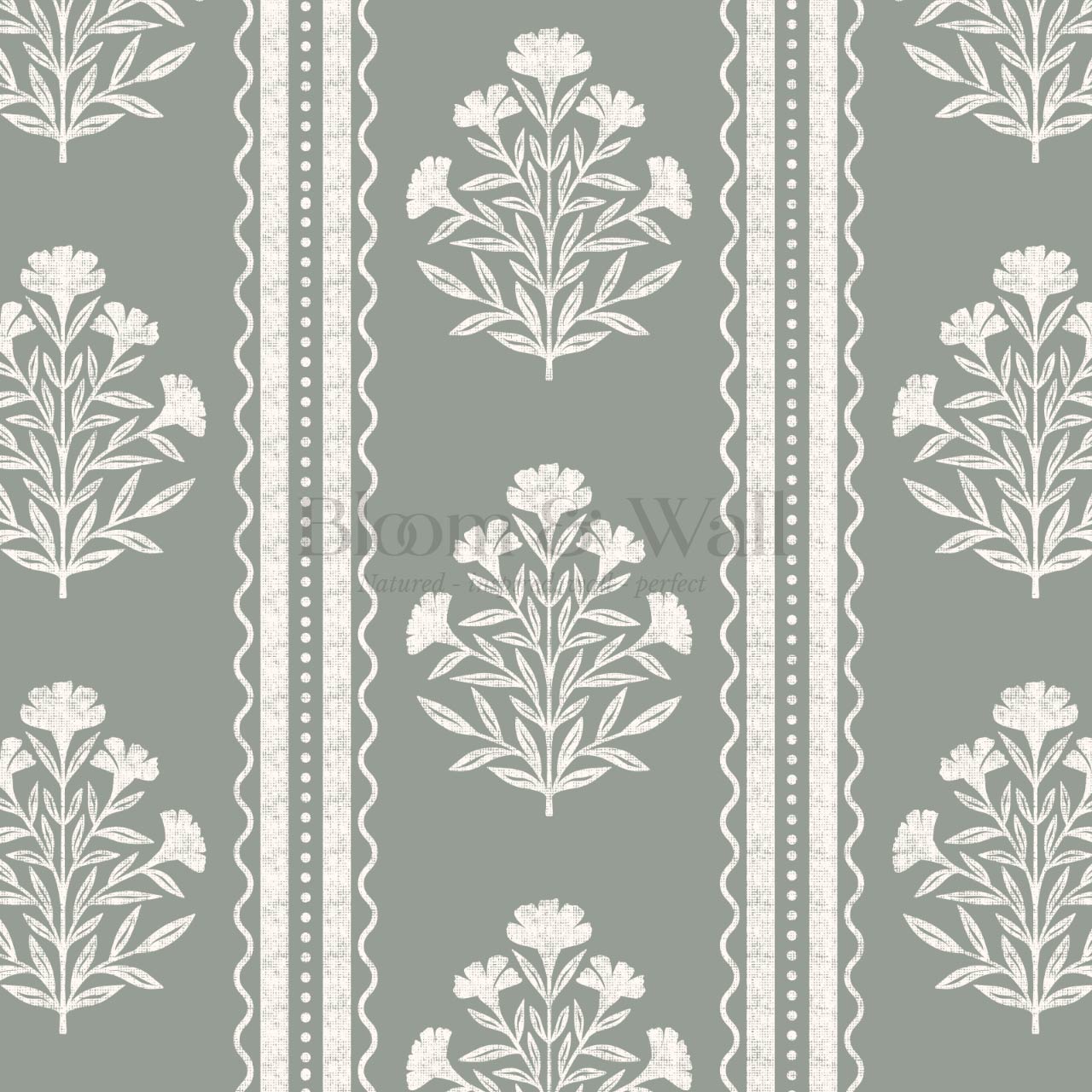 Adalynn Country Cottage Blooming Stripes Sage Wallpaper