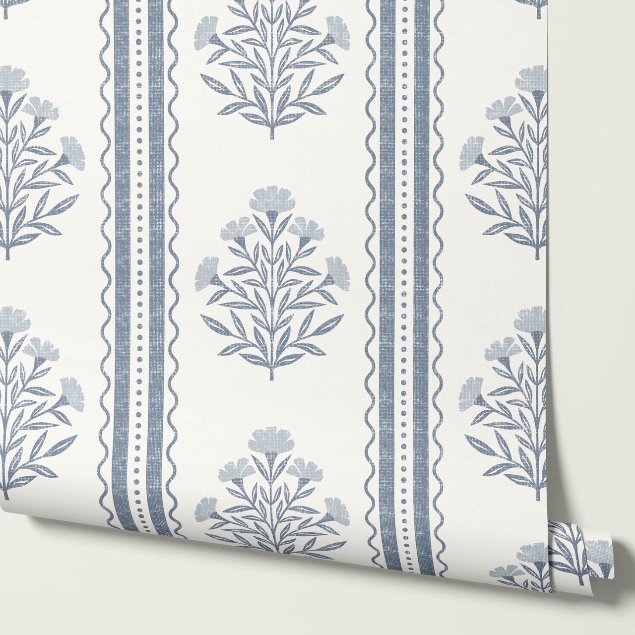 Adalynn Country Cottage Blooming Stripes Blue Cream Wallpaper