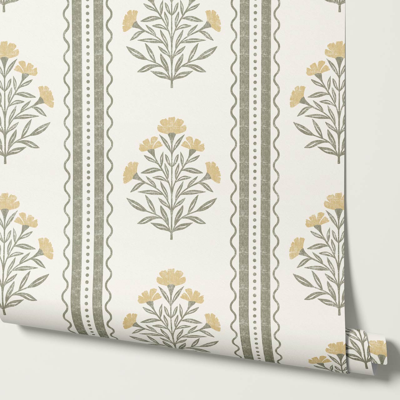 Adalynn Country Cottage Blooming Stripes Butter Gold Wallpaper