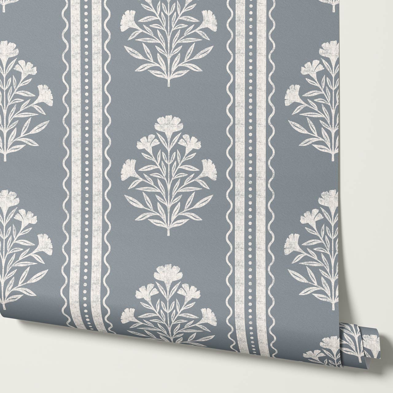 Adalynn Country Cottage Blooming Stripes French Blue Wallpaper