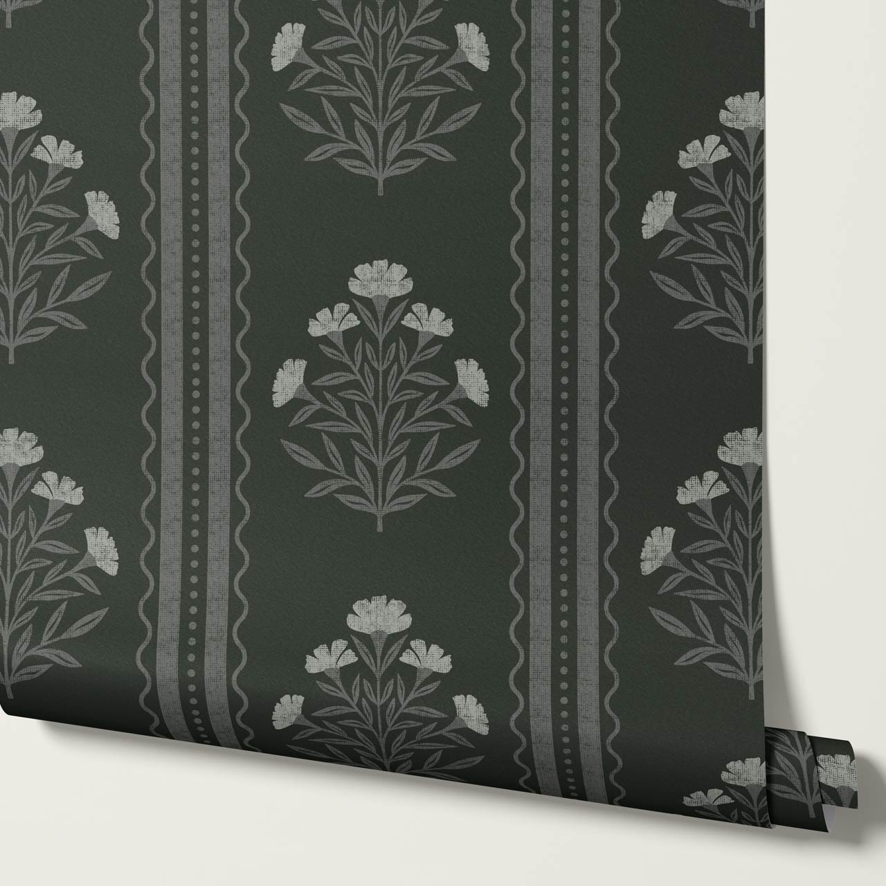 Adalynn Country Cottage Blooming Stripes Moody Green Wallpaper
