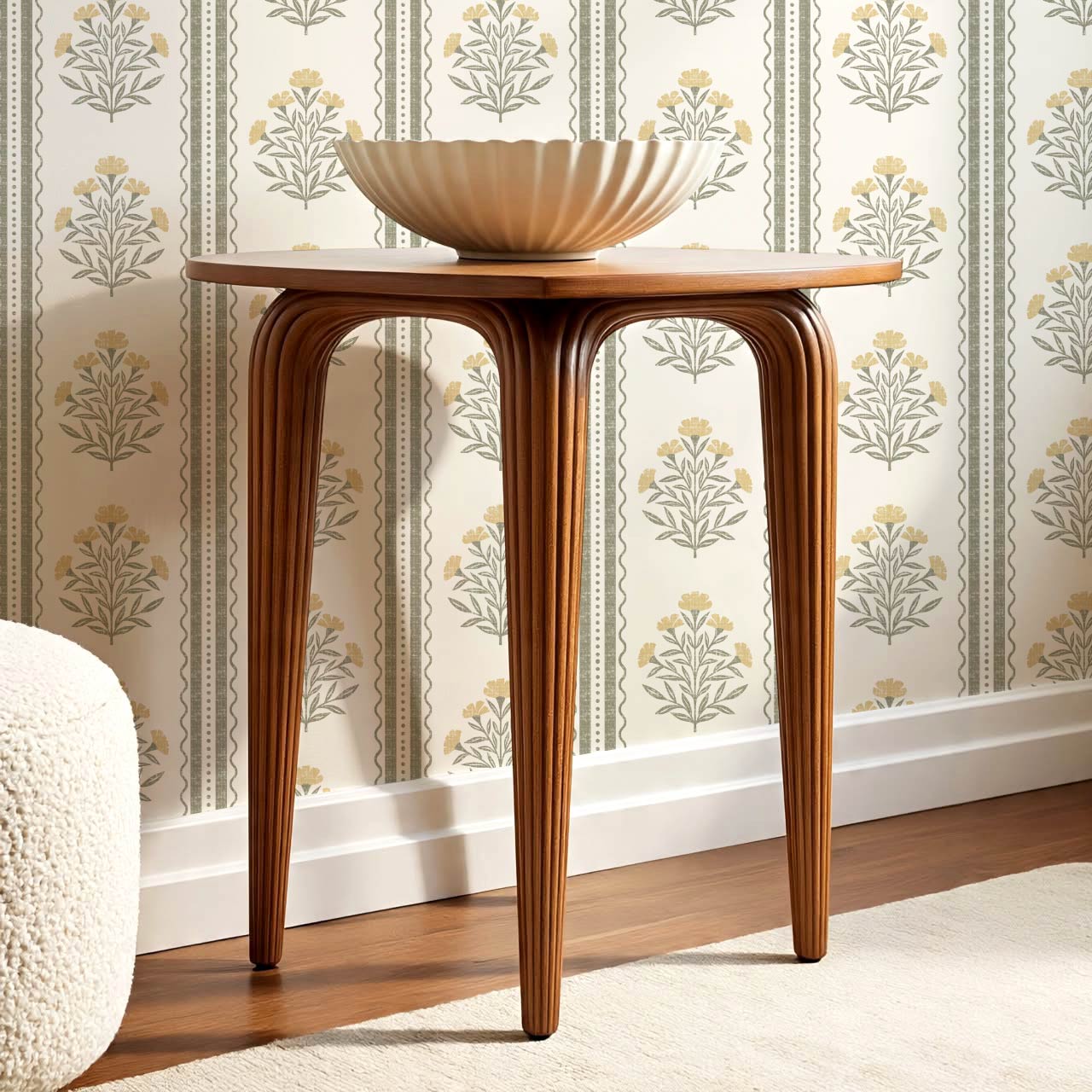 Adalynn Country Cottage Blooming Stripes Butter Gold Wallpaper