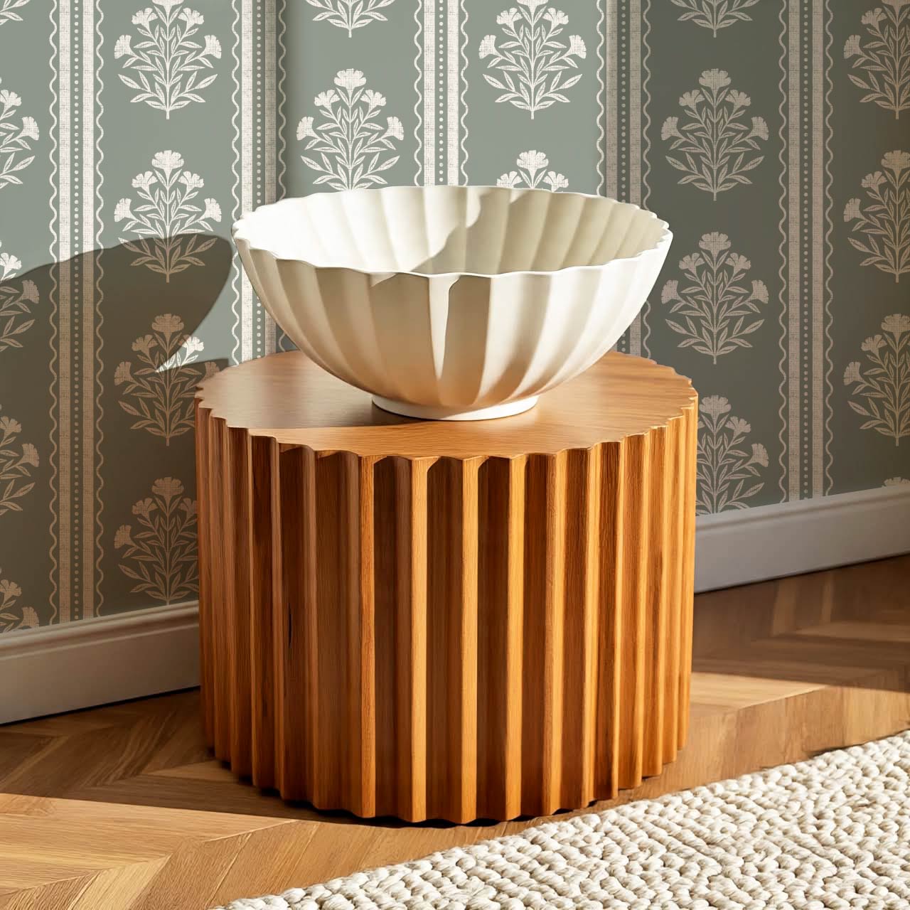 Adalynn Country Cottage Blooming Stripes Sage Wallpaper