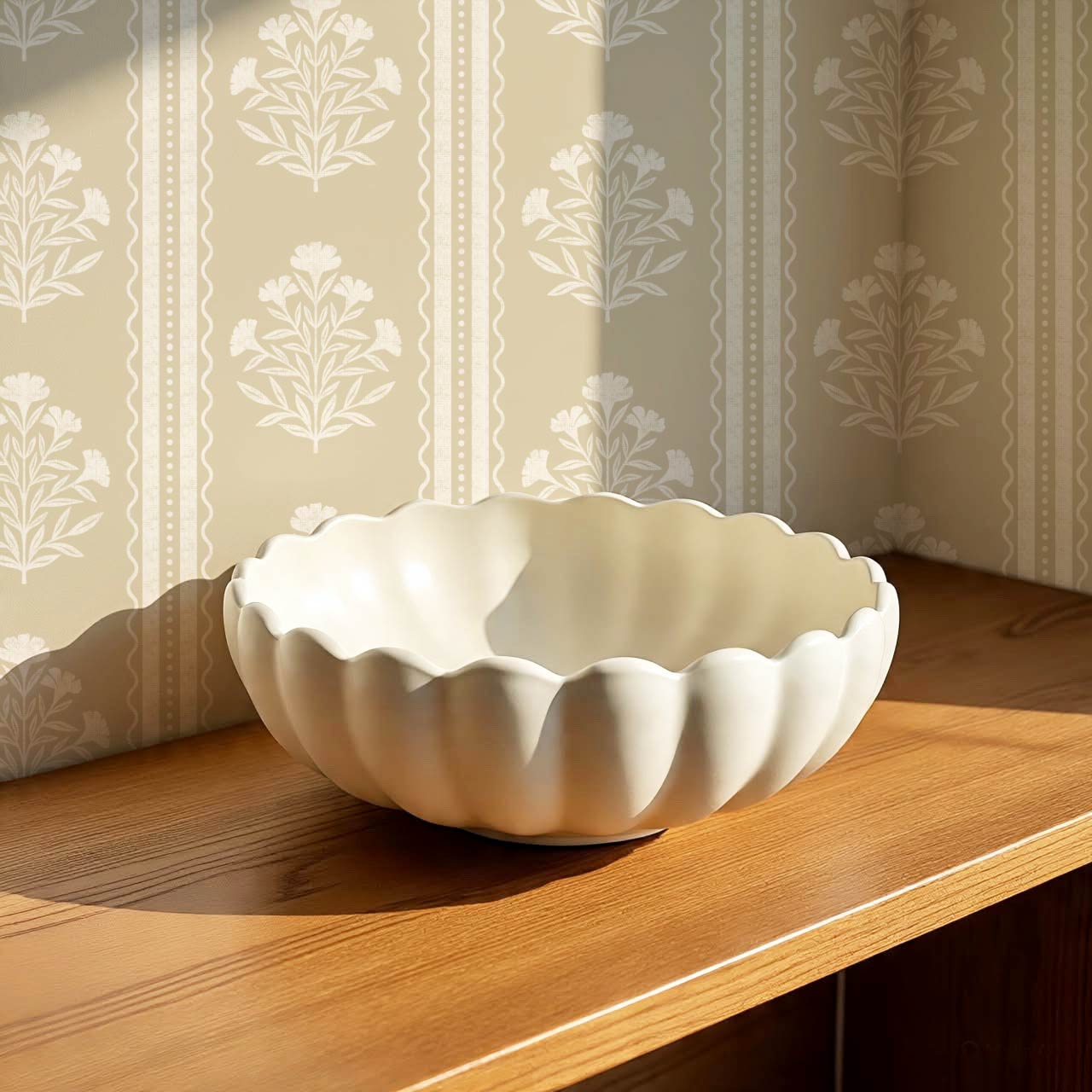 Adalynn Country Cottage Blooming Stripes Beige Wallpaper