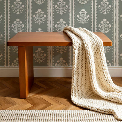 Adalynn Country Cottage Blooming Stripes Sage Wallpaper