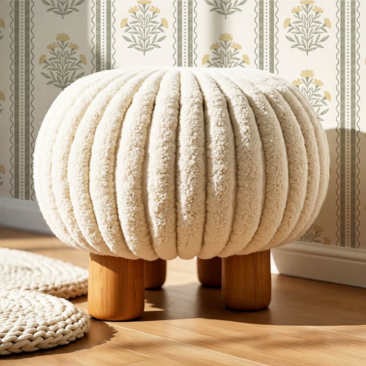 Adalynn Country Cottage Blooming Stripes Butter Gold Wallpaper