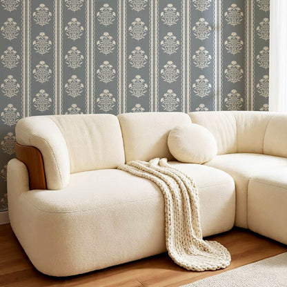 Adalynn Country Cottage Blooming Stripes French Blue Wallpaper