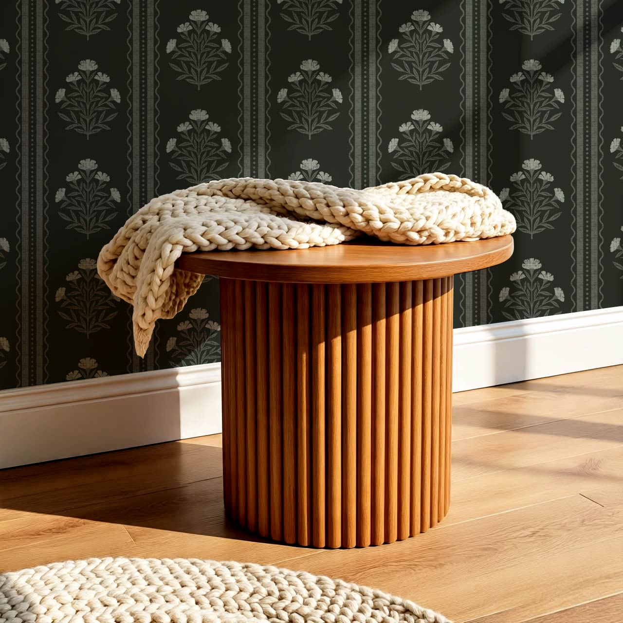 Adalynn Country Cottage Blooming Stripes Moody Green Wallpaper