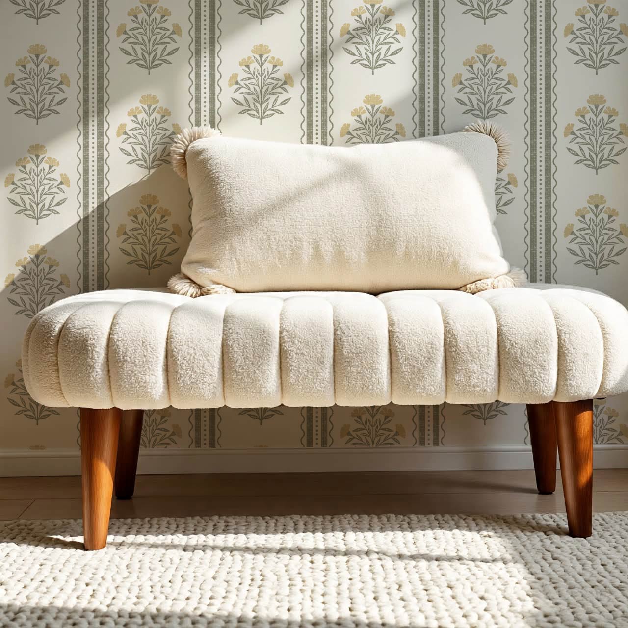 Adalynn Country Cottage Blooming Stripes Butter Gold Wallpaper