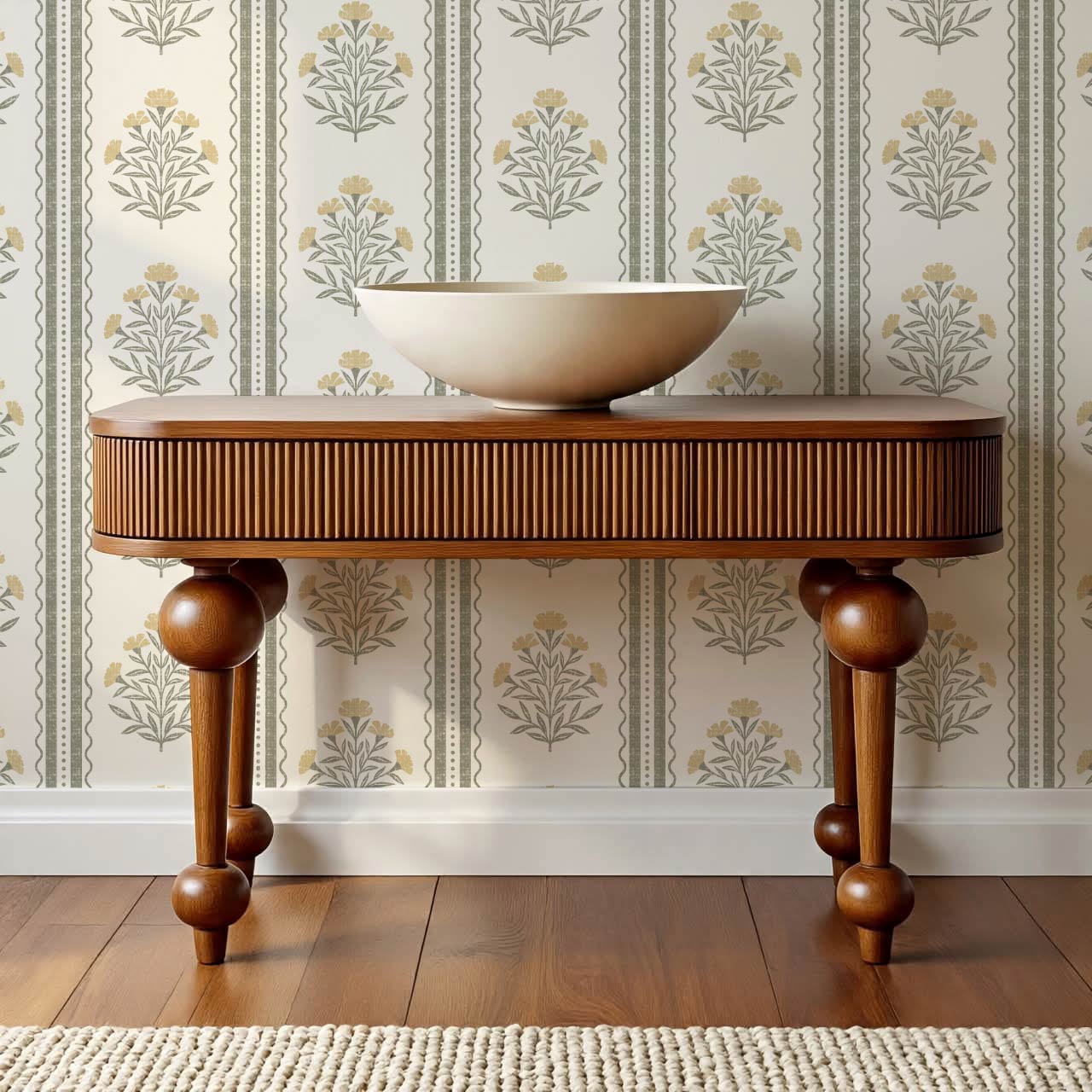 Adalynn Country Cottage Blooming Stripes Butter Gold Wallpaper