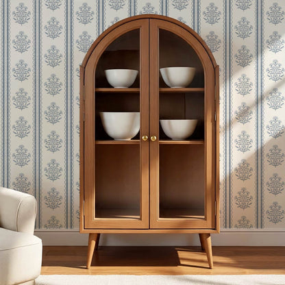 Adalynn Country Cottage Blooming Stripes Blue Cream Wallpaper