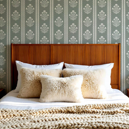 Adalynn Country Cottage Blooming Stripes Sage Wallpaper