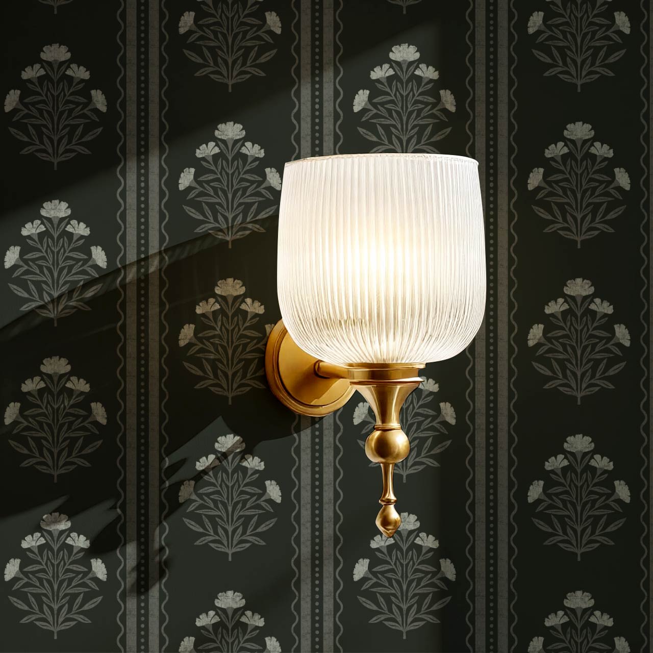 Adalynn Country Cottage Blooming Stripes Moody Green Wallpaper