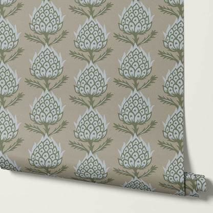 Addison Folk Thistle Aegean Teal Wallpaper