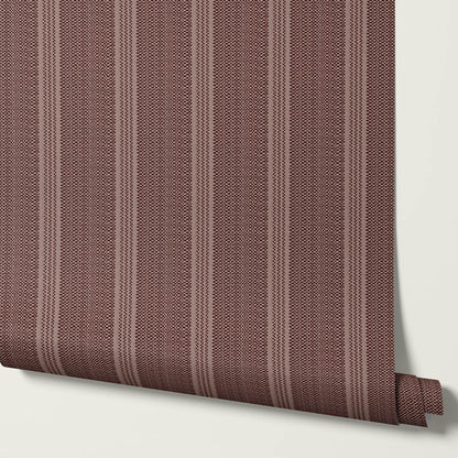 Adelheid Woven Ticking Stripes Mahogany Wallpaper