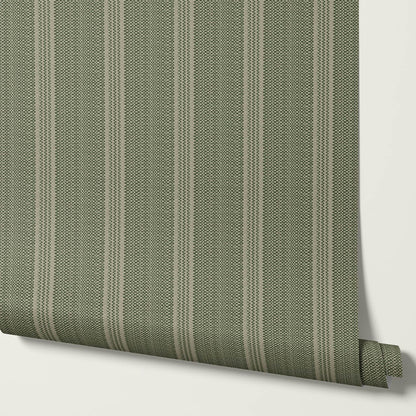 Adelheid Woven Ticking Stripes Olive Wallpaper
