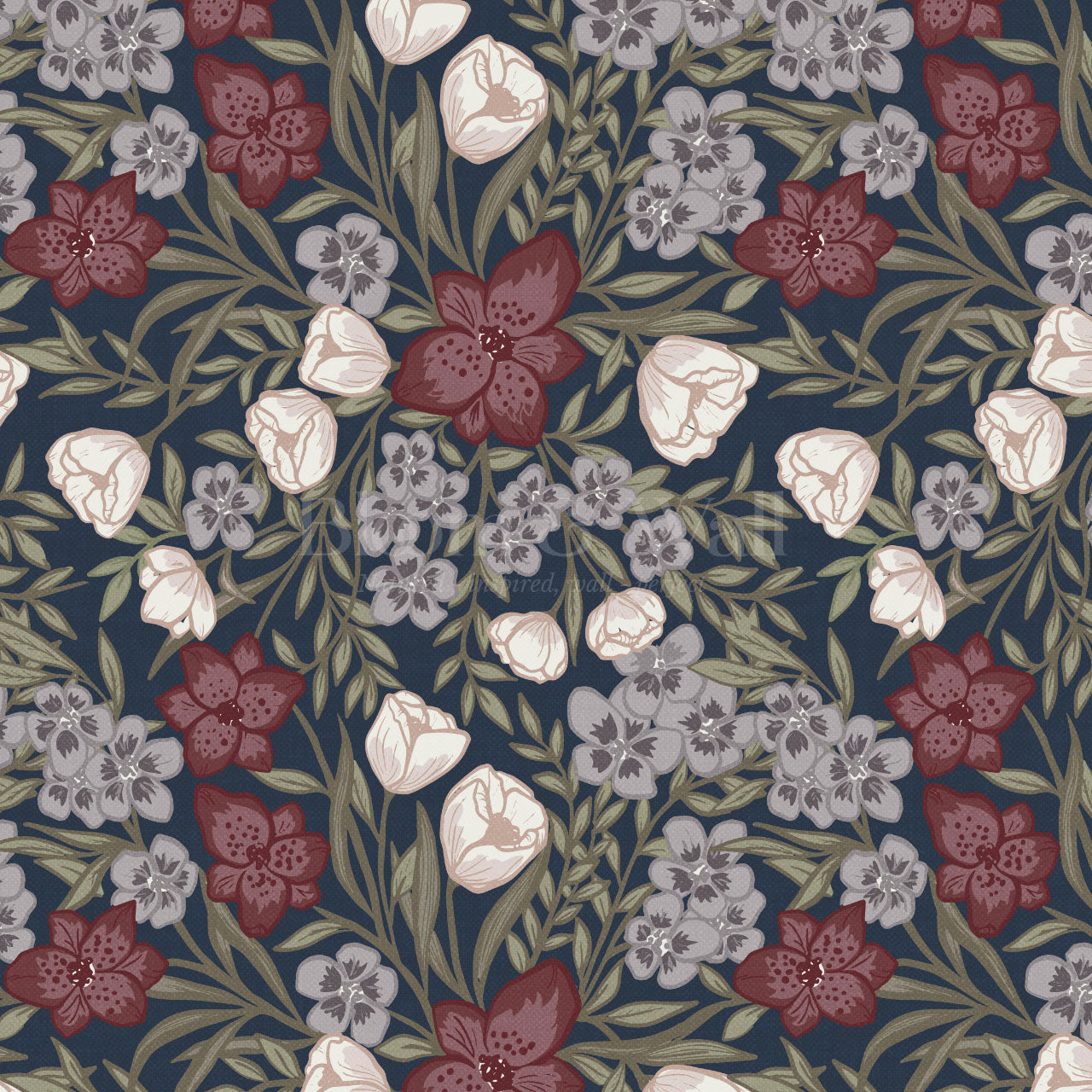 Adelie Iris Bouquet Navy Wallpaper