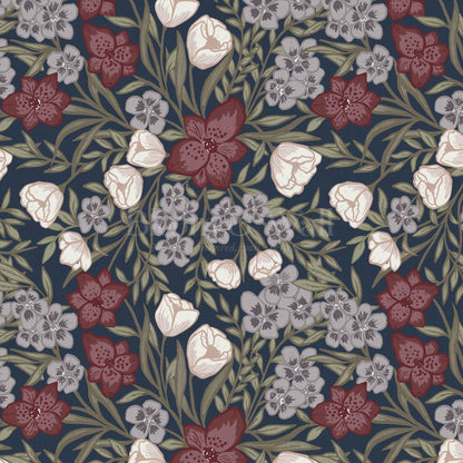 Adelie Iris Bouquet Navy Wallpaper