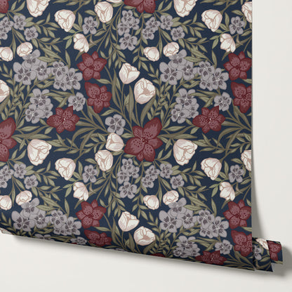 Adelie Iris Bouquet Navy Wallpaper
