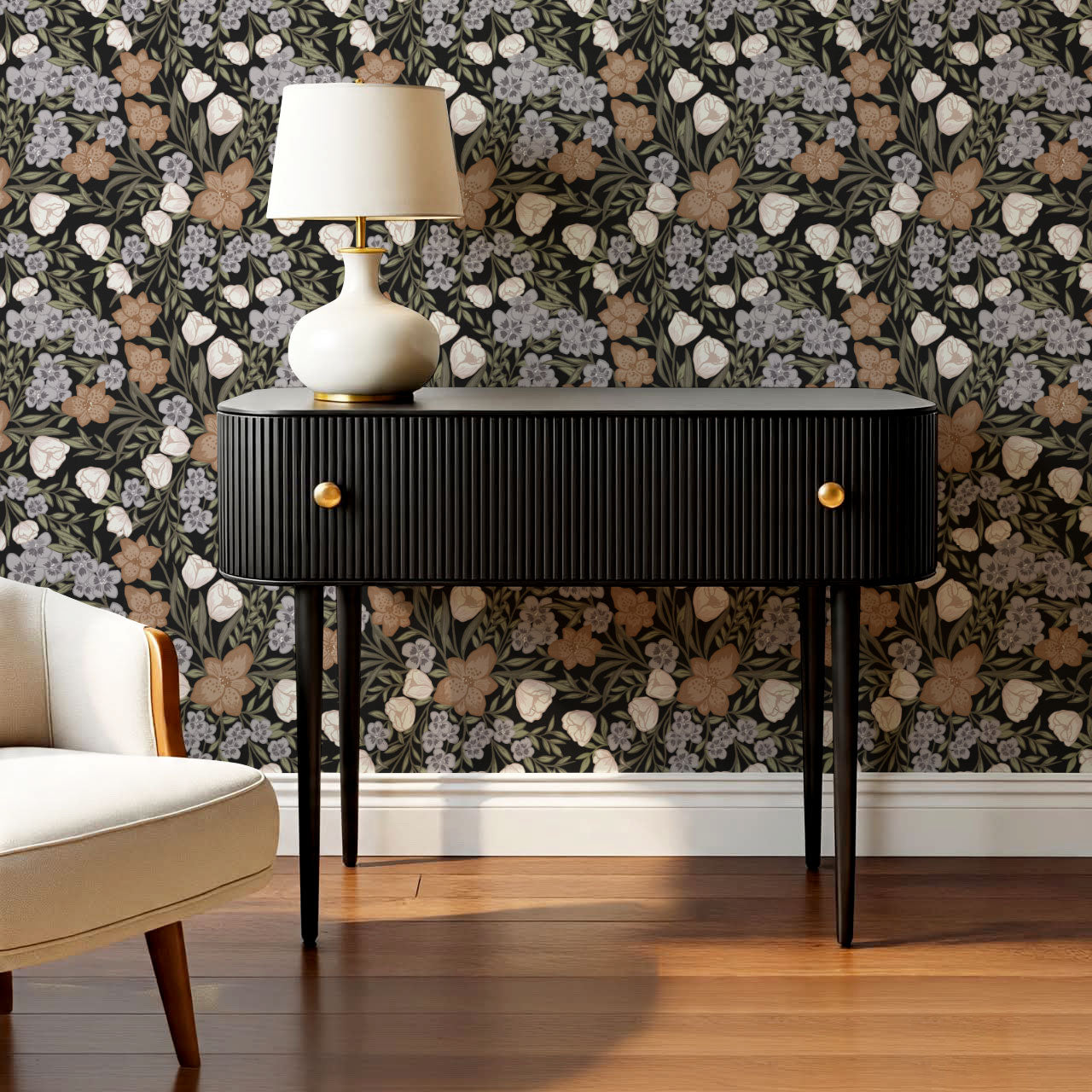 Adelie Iris Bouquet Black Wallpaper