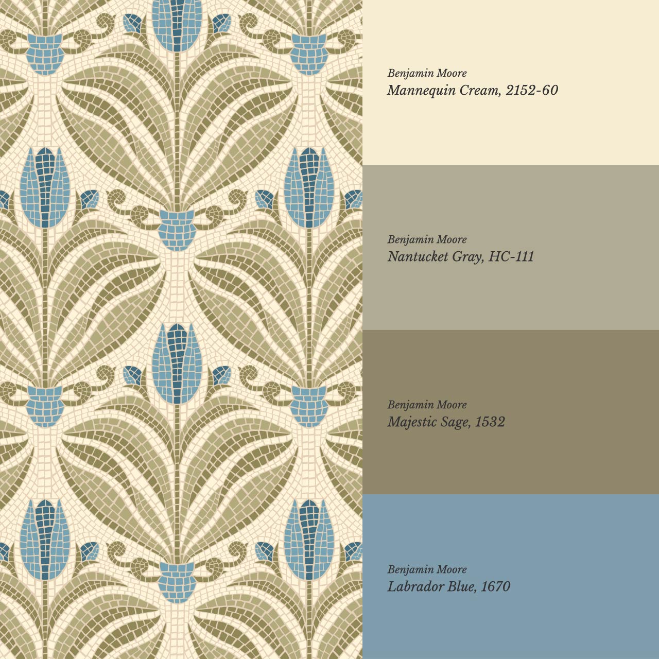 Adia Tulip Mosaic Blue Green Wallpaper