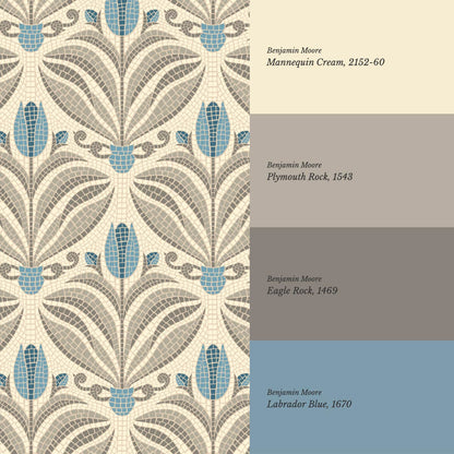 Adia Tulip Mosaic Blue Grey Wallpaper