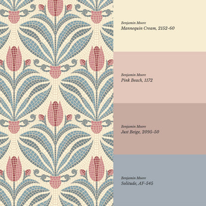 Adia Tulip Mosaic Pink Blue Wallpaper