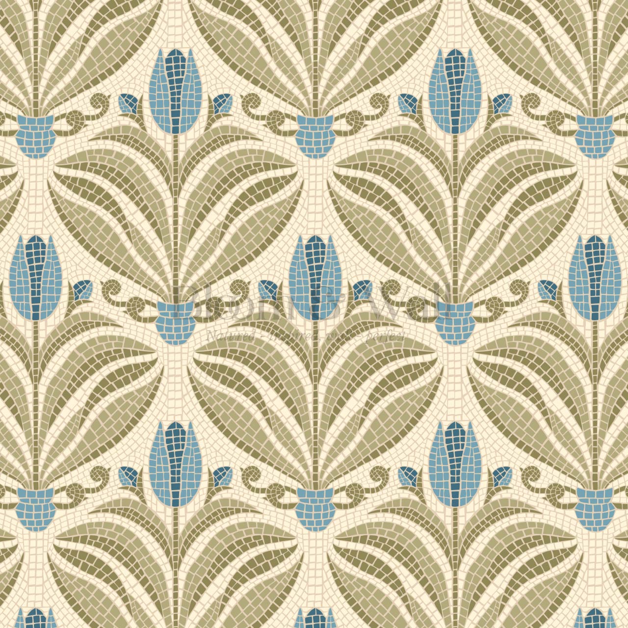 Adia Tulip Mosaic Blue Green Wallpaper