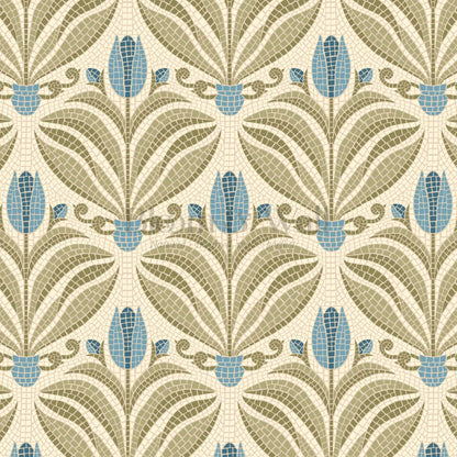Adia Tulip Mosaic Blue Green Wallpaper