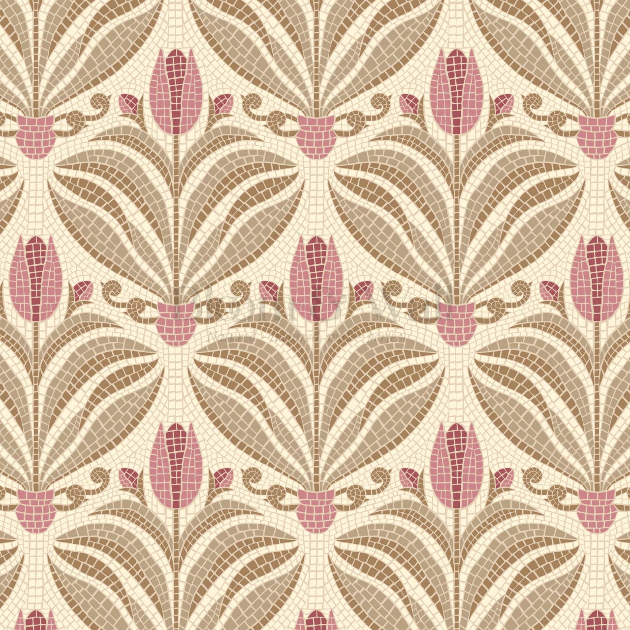 Adia Tulip Mosaic Pink Brown Wallpaper