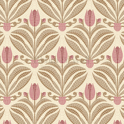 Adia Tulip Mosaic Pink Brown Wallpaper