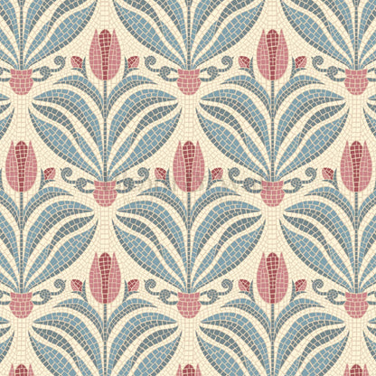 Adia Tulip Mosaic Pink Blue Wallpaper