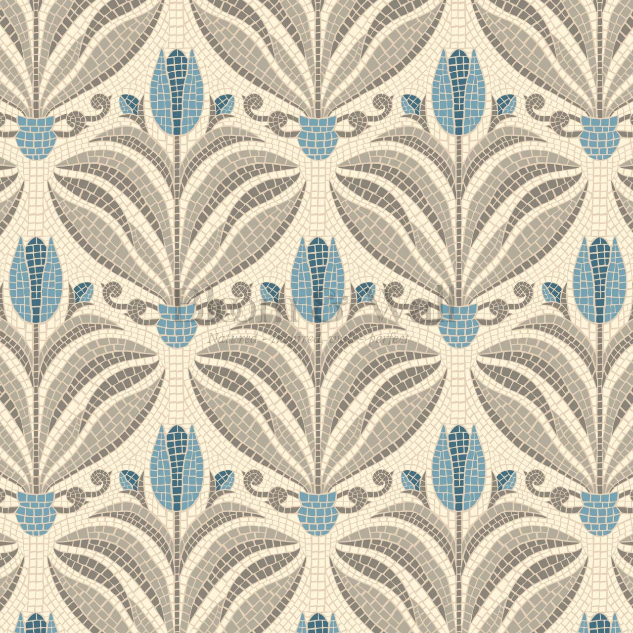 Adia Tulip Mosaic Blue Grey Wallpaper