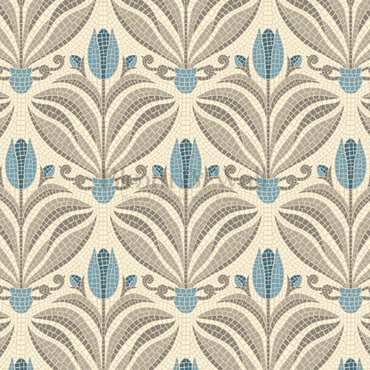 Adia Tulip Mosaic Blue Grey Wallpaper