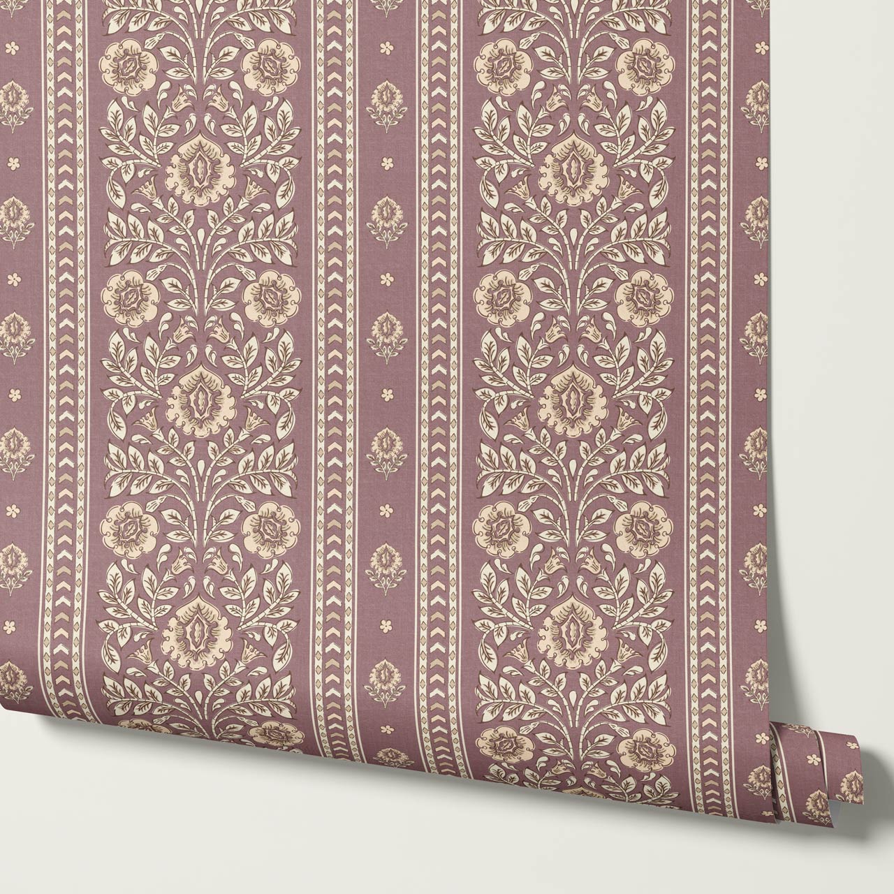 Aprajita Vertical Bloom Woodrose Mauve Wallpaper