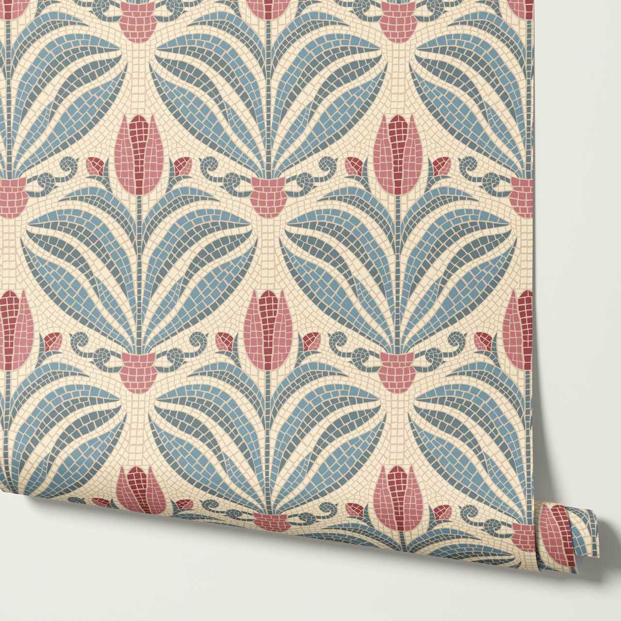 Adia Tulip Mosaic Pink Blue Wallpaper