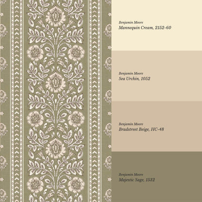 Aprajita Vertical Bloom Olive Green Wallpaper