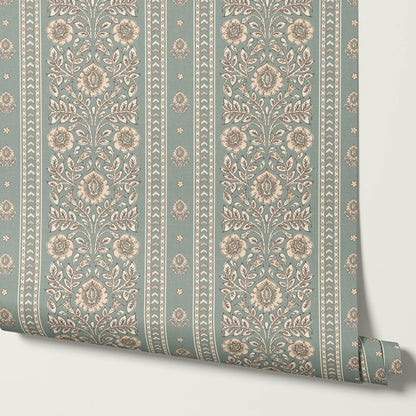Aprajita Vertical Bloom Raindance Green Wallpaper