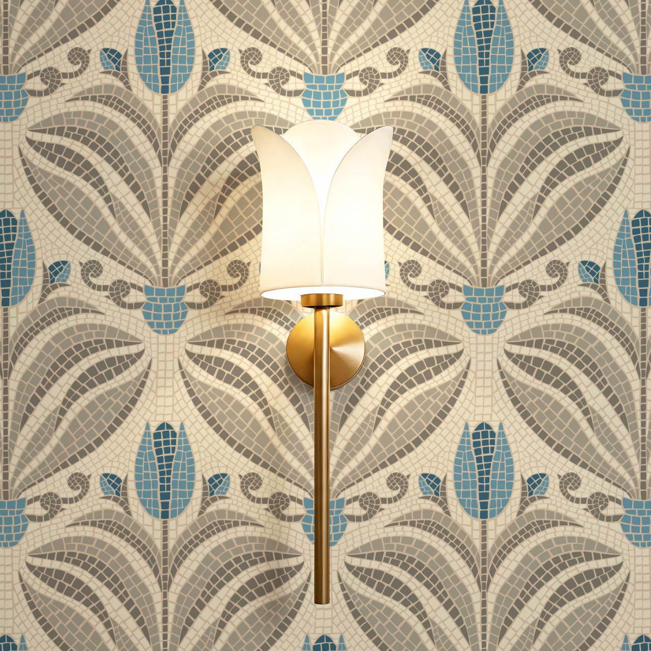 Adia Tulip Mosaic Blue Grey Wallpaper