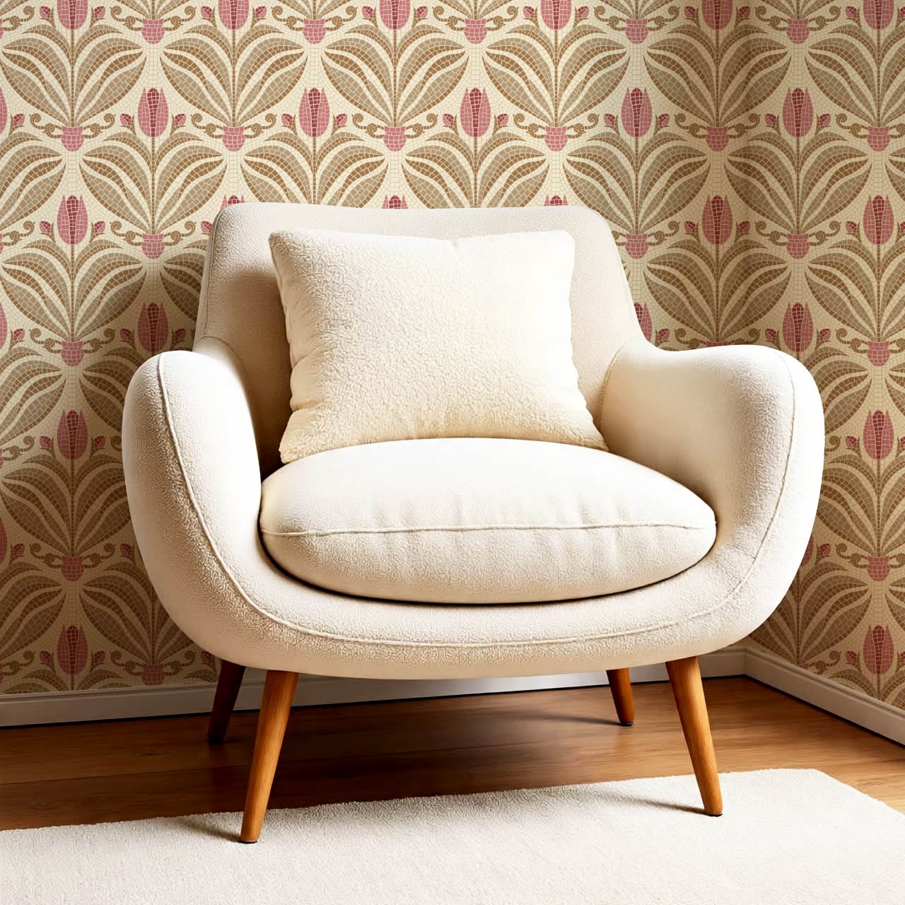 Adia Tulip Mosaic Pink Brown Wallpaper