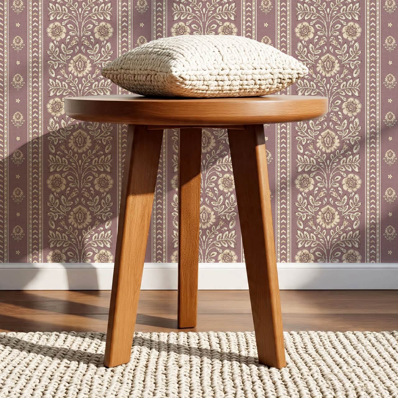 Aprajita Vertical Bloom Woodrose Mauve Wallpaper