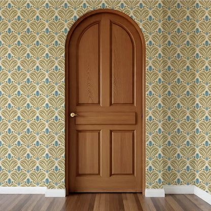 Adia Tulip Mosaic Blue Green Wallpaper