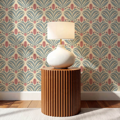 Adia Tulip Mosaic Pink Blue Wallpaper