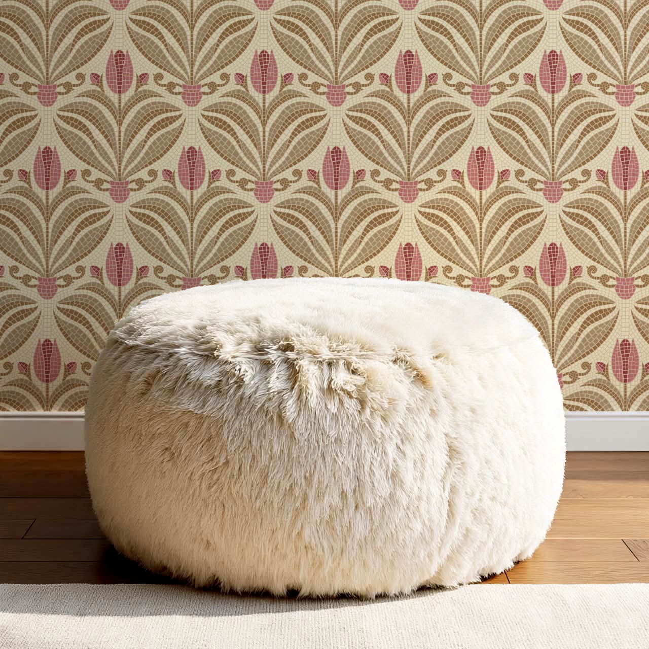 Adia Tulip Mosaic Pink Brown Wallpaper